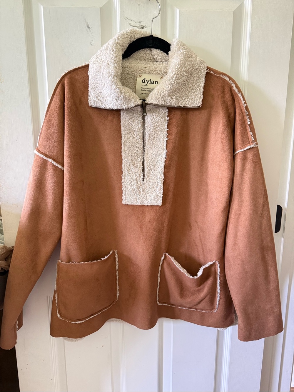 dylan Tan Suede-Look Teddy Trim Pullover Jacket